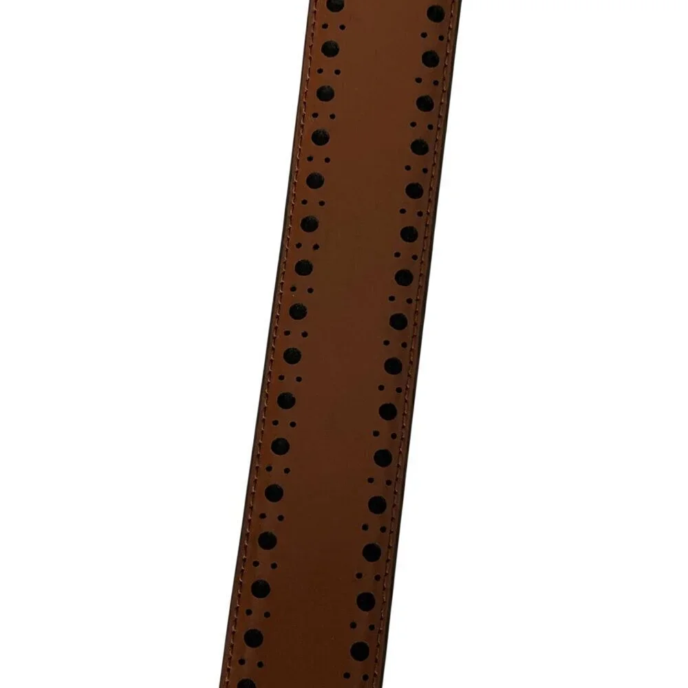 Cole Haan Brown Leather Belt With Black Dot Pattern & Silver Buckle